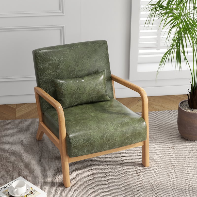 Mid Century Solid Wood Upholstered Accent Chair