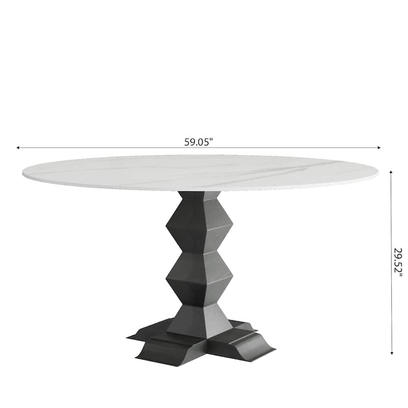 Family-Sized Stone Dining Table With Eco-Friendly Zig-Zag Base