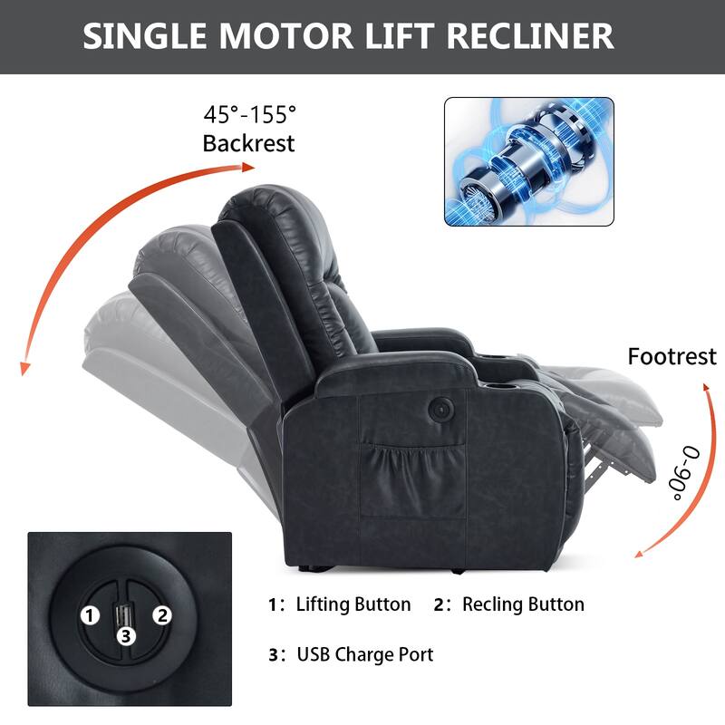 PU Infinite Position Up to 350 LBS Power Lift Recliner Chair for Elderly, Heavy Duty Motion Mechanism