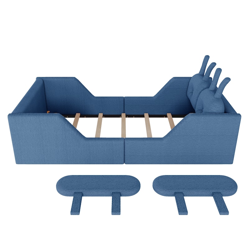 Blue Twin Upholstered Platform Bed with Rabbit Cushion & Removable Side Rails! (Arrives 2025/1/15)