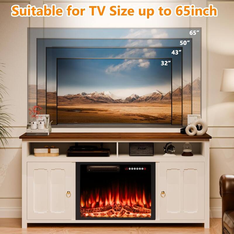 BOSSIN 58" Fireplace TV Stand for TV up to 65",Farmhouse Entertainment Center with Fireplace,Storage Cabinets,Adjustable Shelves