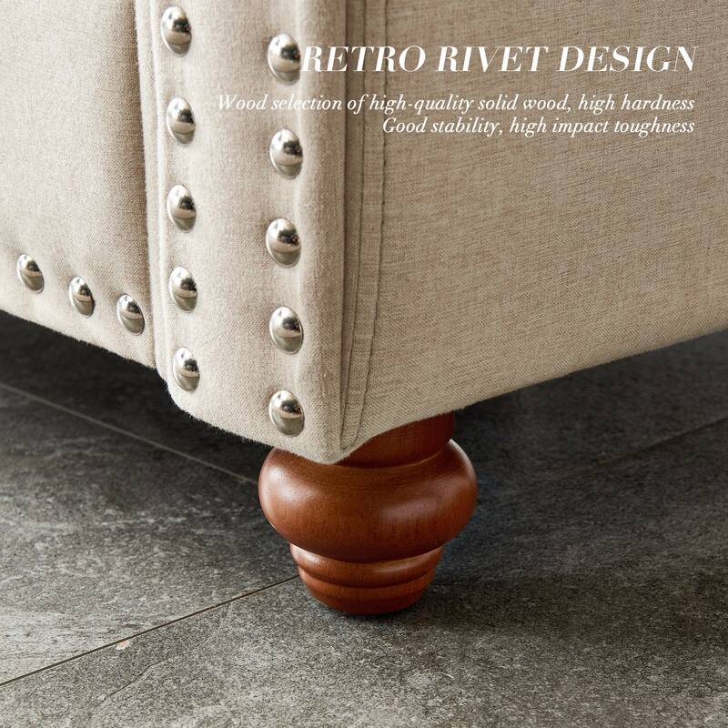 Beige Fabric Single Seat Chair with Solid Wood Legs