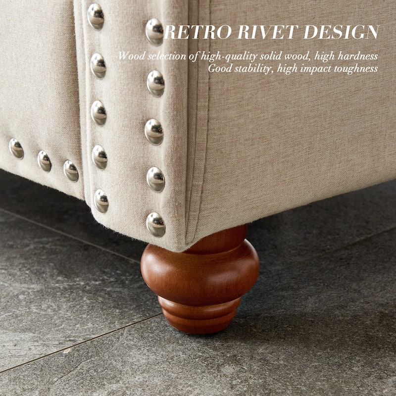 Linen Fabric Upholstery with Storage Loveseat