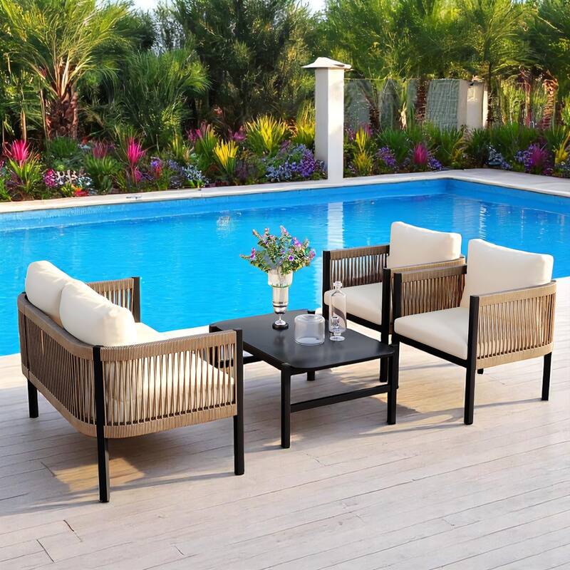 Modular Multi-Person Outdoor Sofa Set with Tempered Glass Table - Ideal for Garden, Backyard, and Balcony