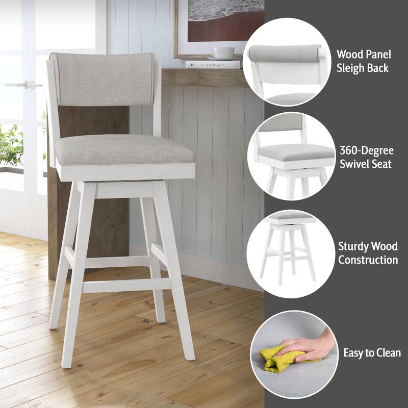 Hillsdale Furniture Clarion Wood and Upholstered Swivel Stool, Sea White