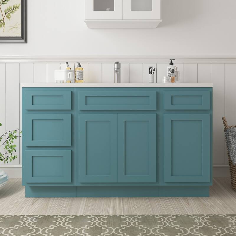 Vanity Art 54" Oak Freestanding Bathroom Vanity Cabinet without Top - Green
