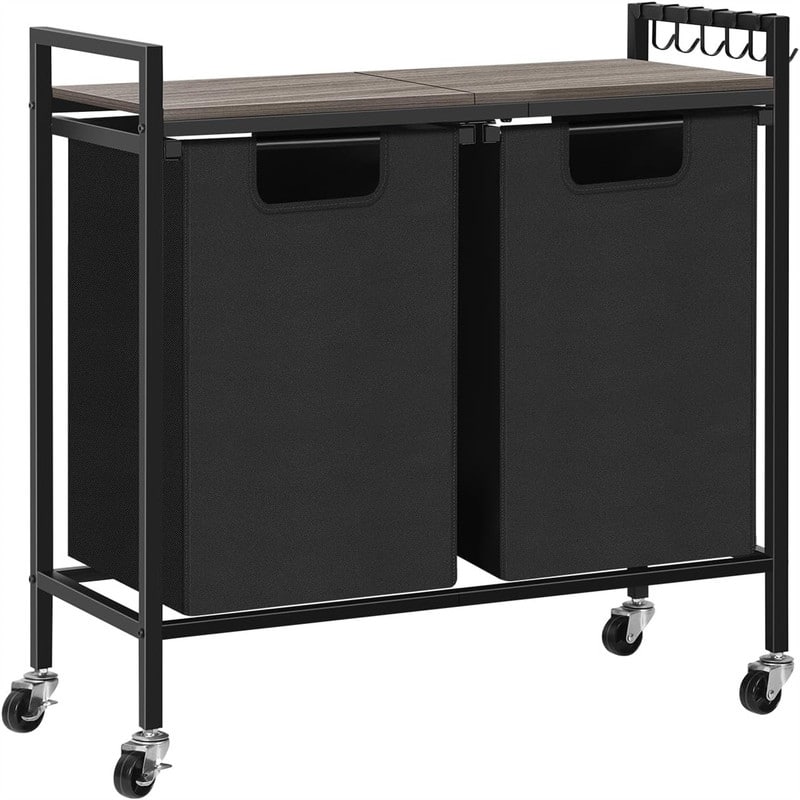 Laundry Hamper Sorter 2 Section Laundry Basket Organizer with Wheels - 28.2"D x 11.8"W x 30.9"H - Grey