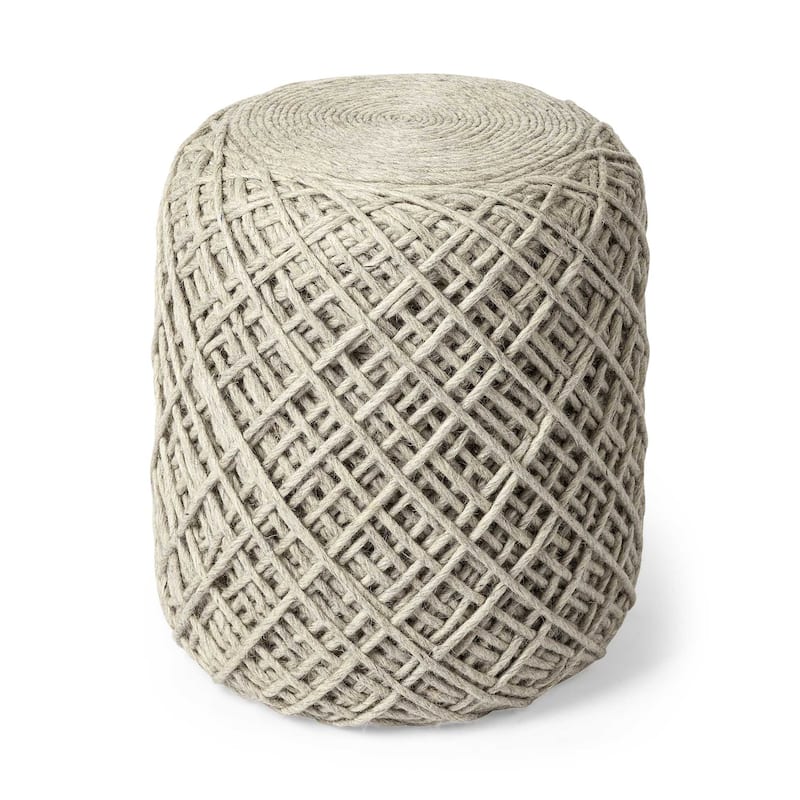 16 Inch Upholstery Cylinder Abstract Pouf Ottoman for Floor Seating and Style - Ivory