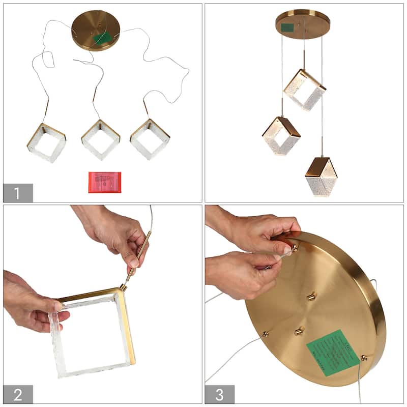 Modern Gold 3-Light LED Chandelier Cluster Kitchen Island Light for Dining Room - Dia. 16.9" x H 11.8"