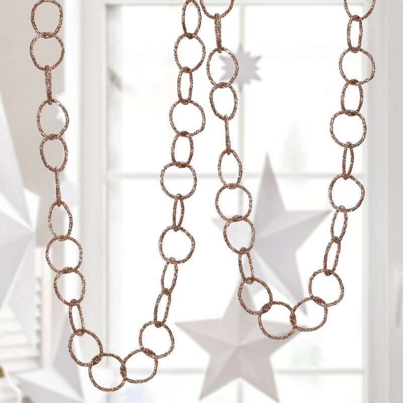 Set of 2 Gold Jewel and Bead Chain Artificial Garlands, 4' x 2.25", Unlit