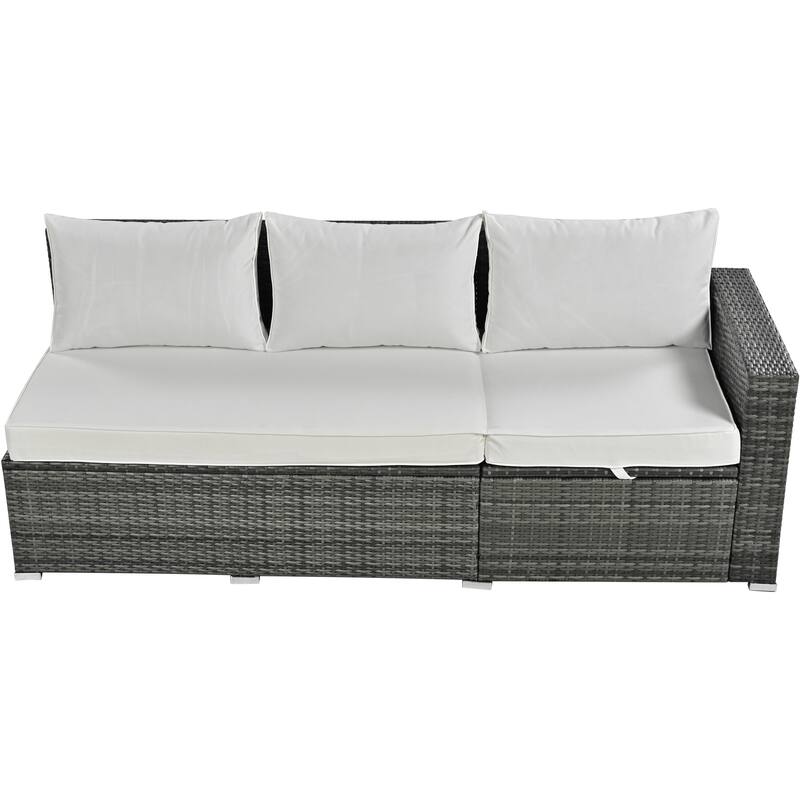 6PCS Outdoor Patio Wicker Rattan Sectional Set with Storage Box and Tempered Glass Top Table