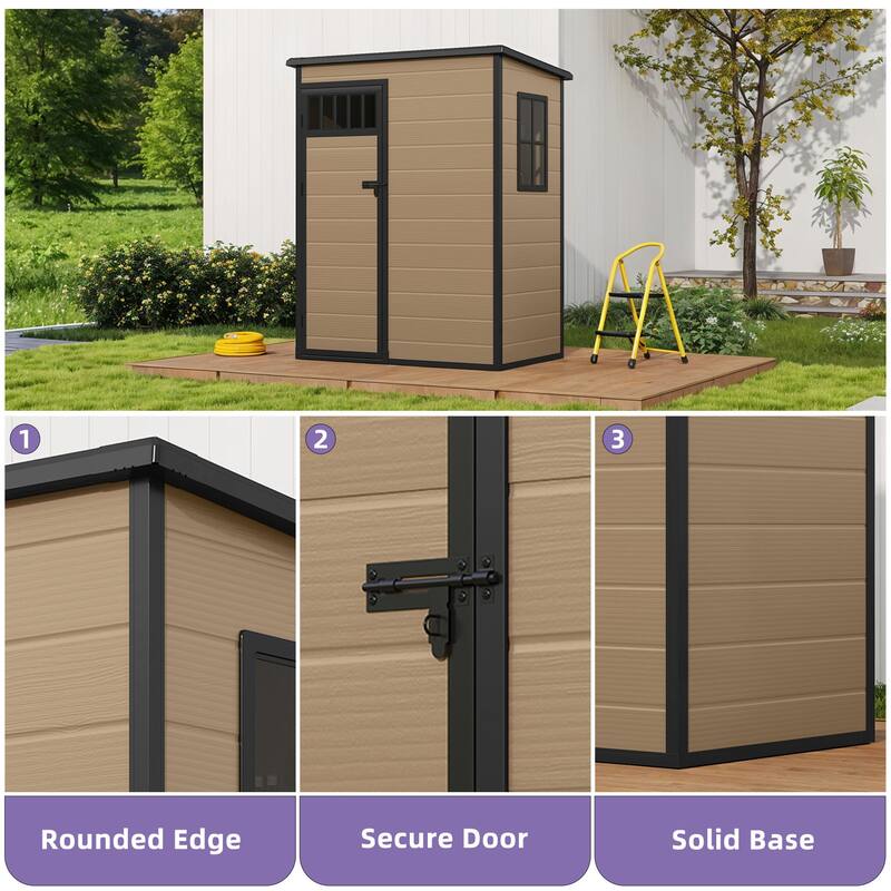 6x4.4 FT/5x3 FT Resin Storage Shed with Fence-Style and Side Windows