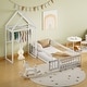 preview thumbnail 34 of 47, Twin Size Wooden Floor Bed with Fence Railings and Detachable Headboard, Kids Dress Up Rack, Playhouse Frame