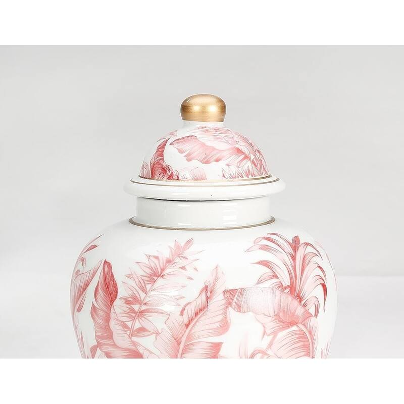 Aai Tropical Leaf Ginger Jar, Pink