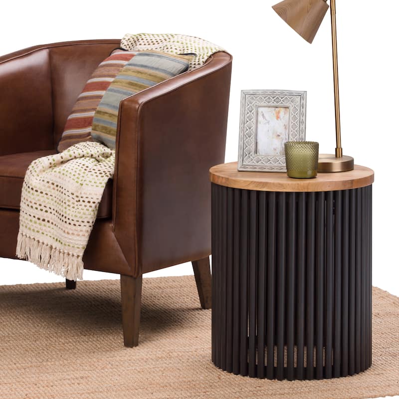 WYNDENHALL Karl 18 inch Wide Solid Mango & Metal Industrial Accent Table - 18 W x 18 D x 21 H
