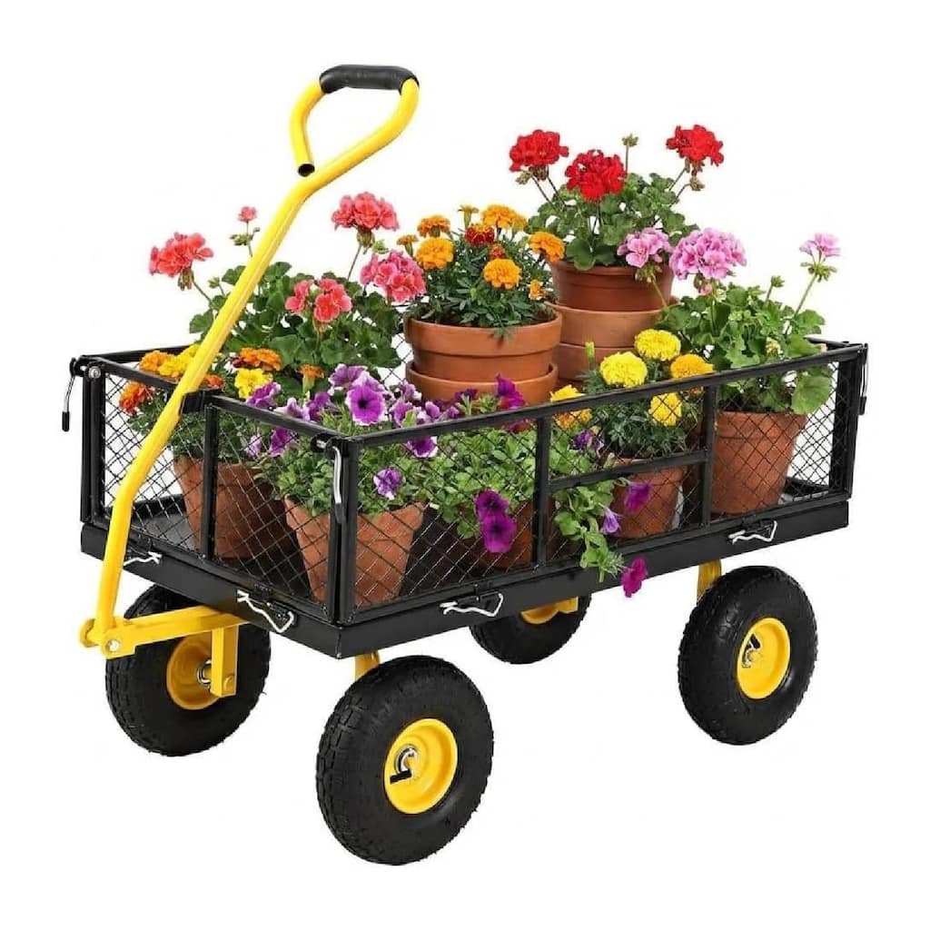 Heavy Duty Outdoor Yard Utility Garden Cart with Wheels and 180 Degree Rotating Handle, 900 LBS Load