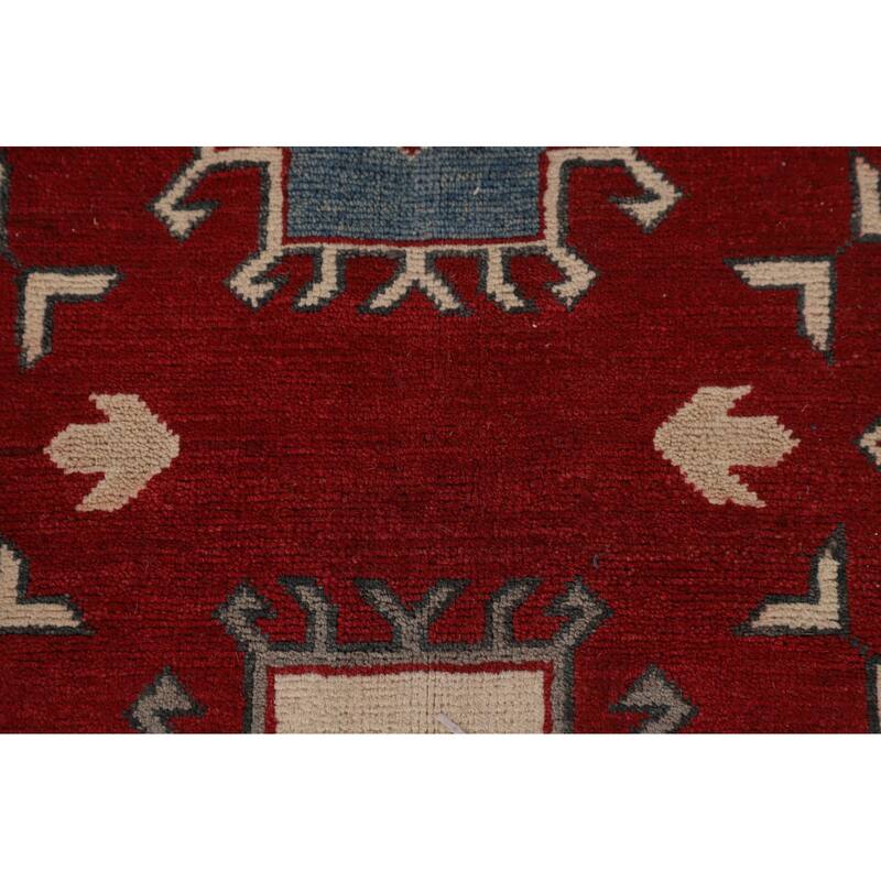 Red Geometric Kazak Oriental Large Area Rug Handmade Wool Carpet - 9'9" x 15'11"