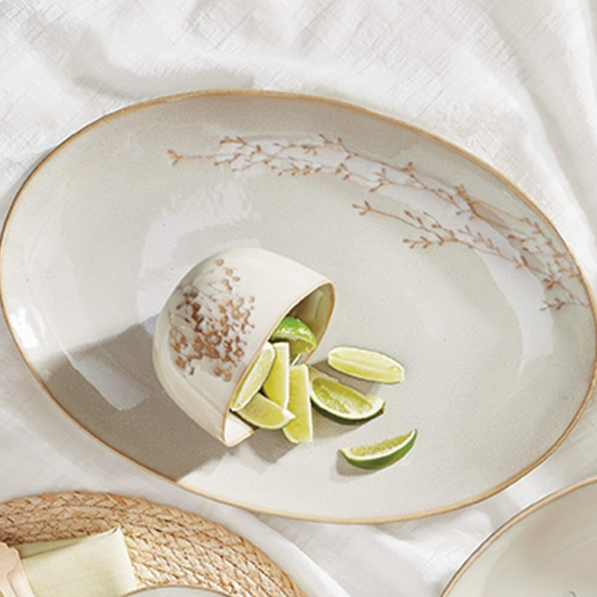 Ivory Ceramic Vine Platter 16x11 Everyday Serving Board Dishwasher