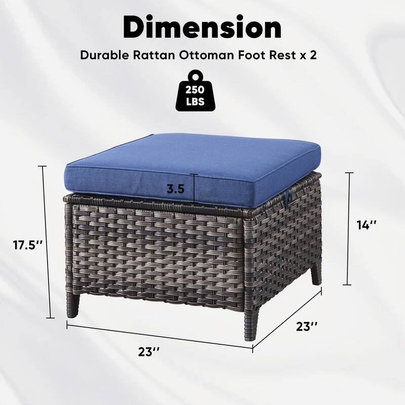 2 Wicker Ottomans Multipurpose Outdoor Footrest