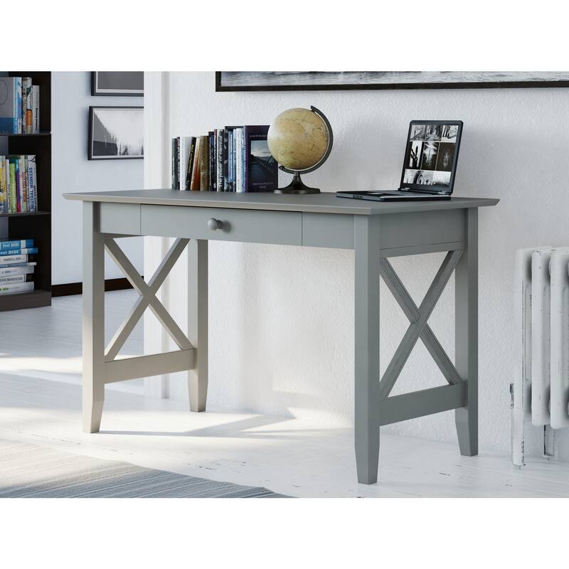 Baroque Desk with Drawer - Grey Home Office Desk, Stylish Writing Table, Solid Hardwood Desk, Functional Workspace
