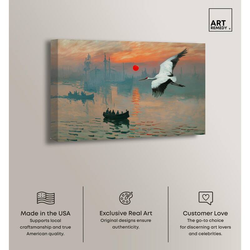 Crane Sunset Canvas by Art Remedy, Gallery Wrapped