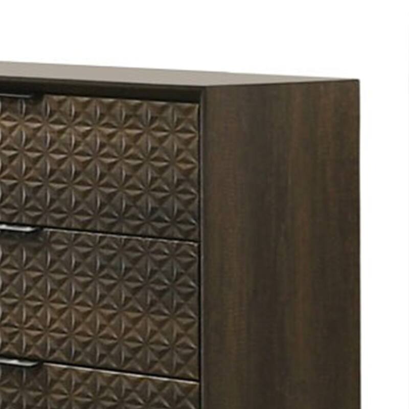 Fel Wide Dresser, 6 Drawers, Dark Brown Wood, Black