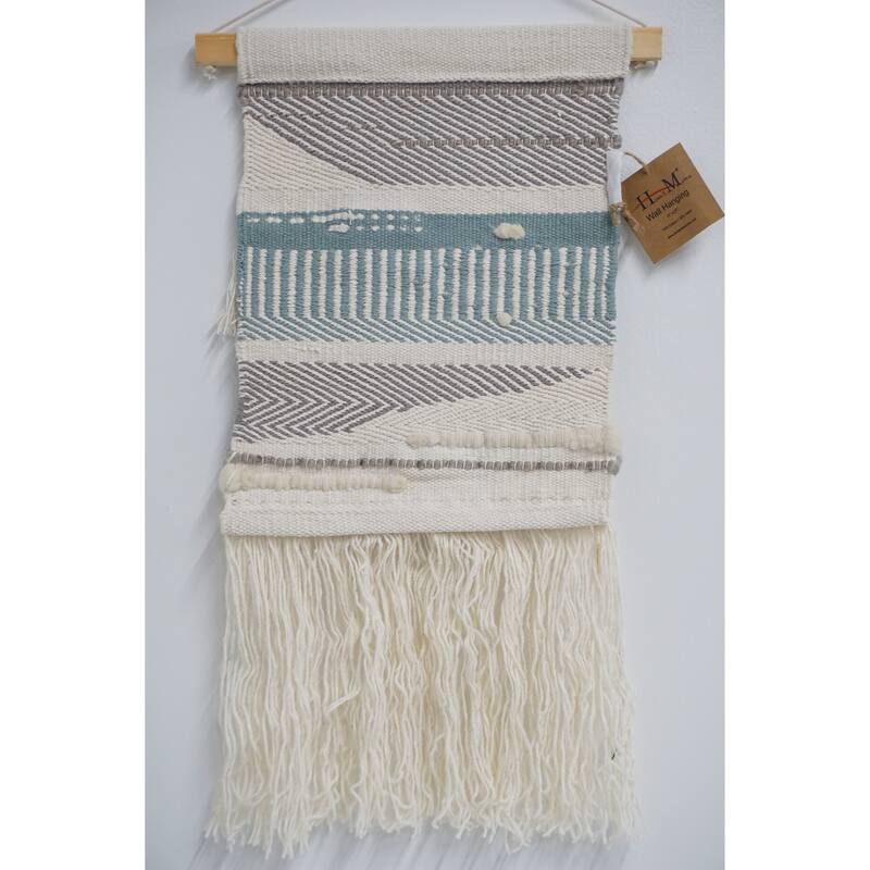 Home&Manor Wool and Cotton Macrame Wall Hanging with Rod Included - Exact Size
