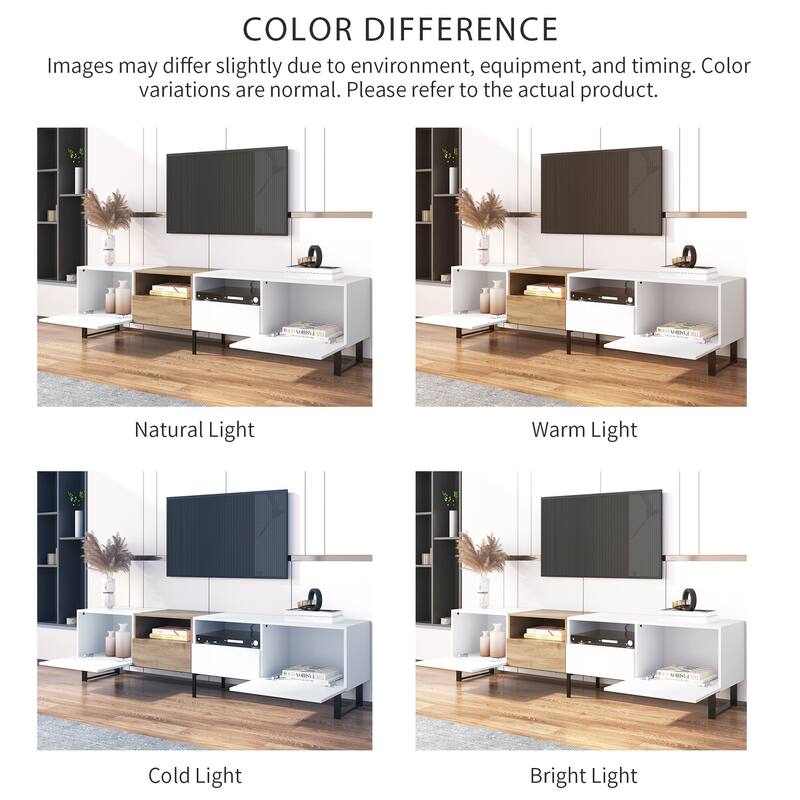 Floor TV Stand with 2 Cabinets, Media Console Table for TVs up to 85", Rectangle Entertainment Center with Drop Down Door