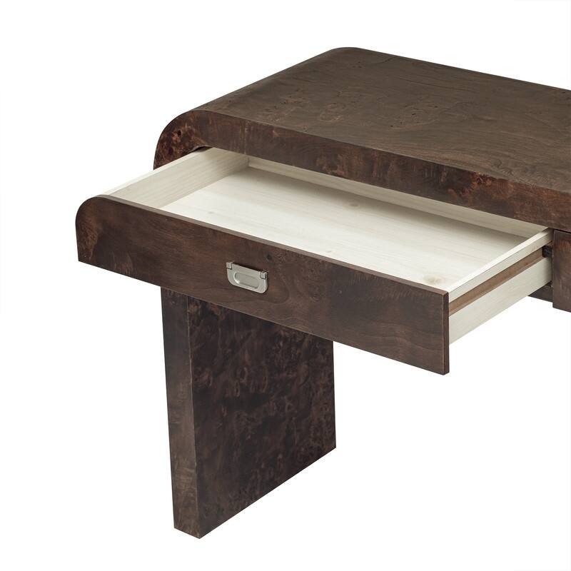 Wood Veneer Modern Entryway Table with Curved Table Top Edges, Accent Wood Grain Console Table with 2 Drawers