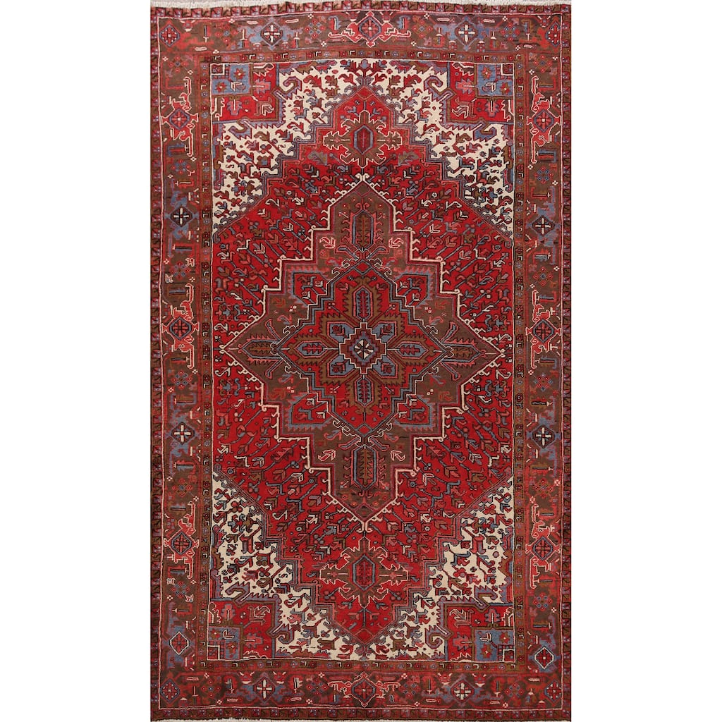 Geometric Heriz Persian Area Rug Wool Handmade Living Room Carpet - 7'8" x 10'8"