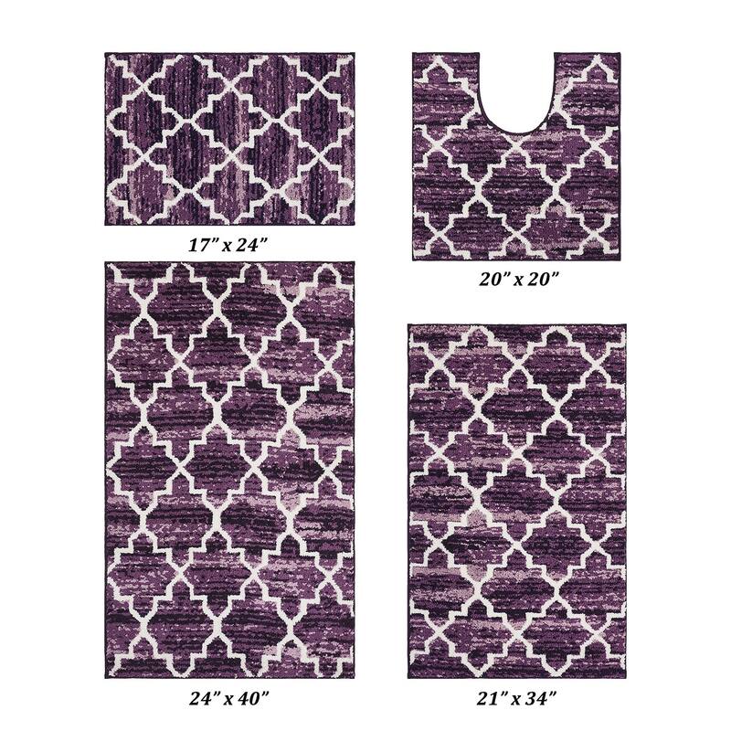 Better Trends Savio Collection 4 & 5 Pc Set Bathroom Rug - 100% Micro Polyester with Gel Foam Backing, Machine Washable Bath Mat