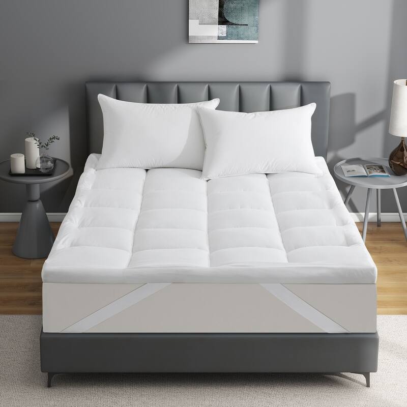 3"& 4" Ultra Thickness Fitted Down Alternative Fiber Mattress Topper with Elastic Deep Strape