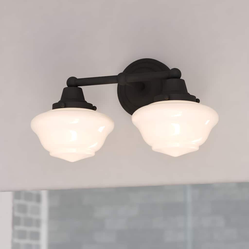 VAXCEL Eastgate Bathroom Vanity Wall Light Fixture, White Frosted Opal Glass Schoolhouse Shade, Dimmable, LED Compatible