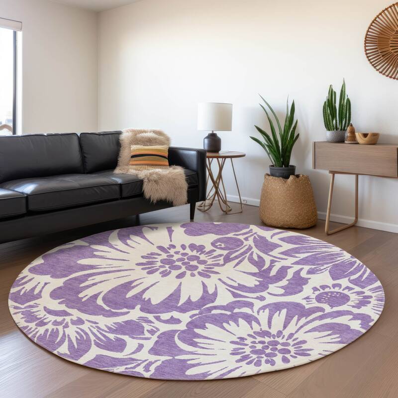 Premium Washable Super Soft Modern Floral Mayfield Rug - Purple - 8' x 8' - Round