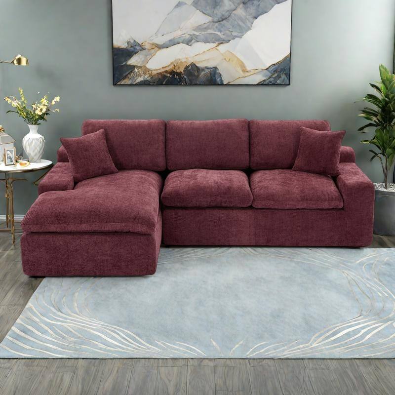 107.9" Chenille Modular Sectional Sofa with Double-Layer Cushions and Side Pockets - Red