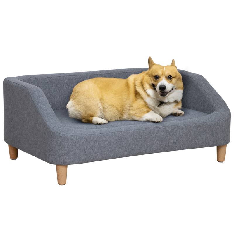 38" Dog Sofa for Medium Large Dogs, Dog Couch with Removable Cushion, Washable Cover, Anti-slip Feet for Dogs Up to 55 lbs - Gray
