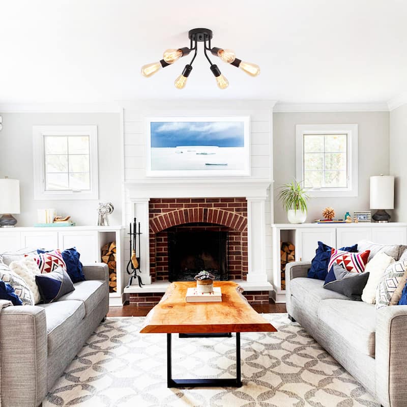 6-Light Modern Sputnik Light Fixture Semi Flush Mount Ceiling Lighting - 14.76' W