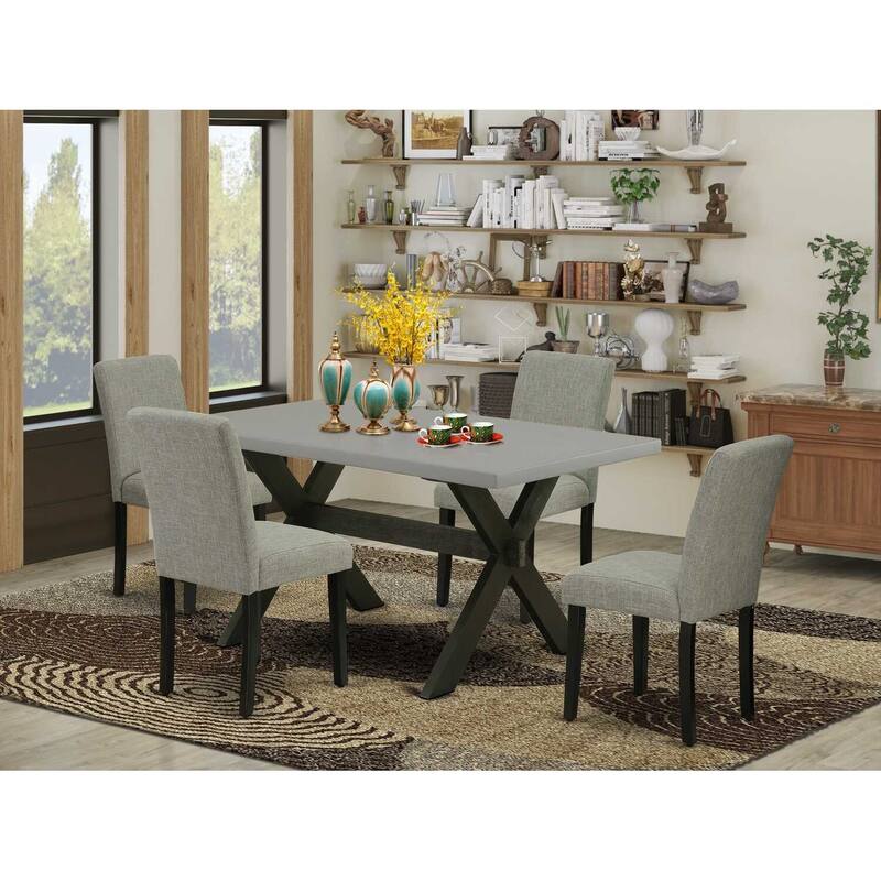 HomeStock 5-Pc Rectangle Natural Oak Finish Solid Wood Top Dining Table with 4 Parson Chair