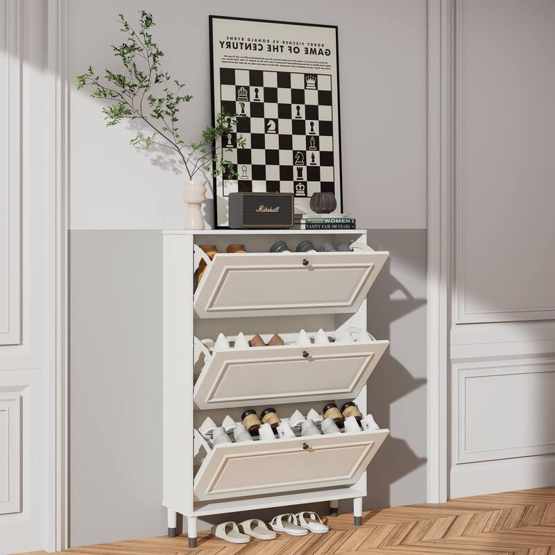 Shoes Storage Cabinet for Entryway,Narrow Shoe Rack Cabinet,Shoe Cabinet with 3 Flip Drawers, Freestanding Shoe Organize