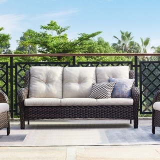 Outdoor Wicker 3 Seater Sofa with cushion high back and deep seating Bed Bath Beyond 35762106