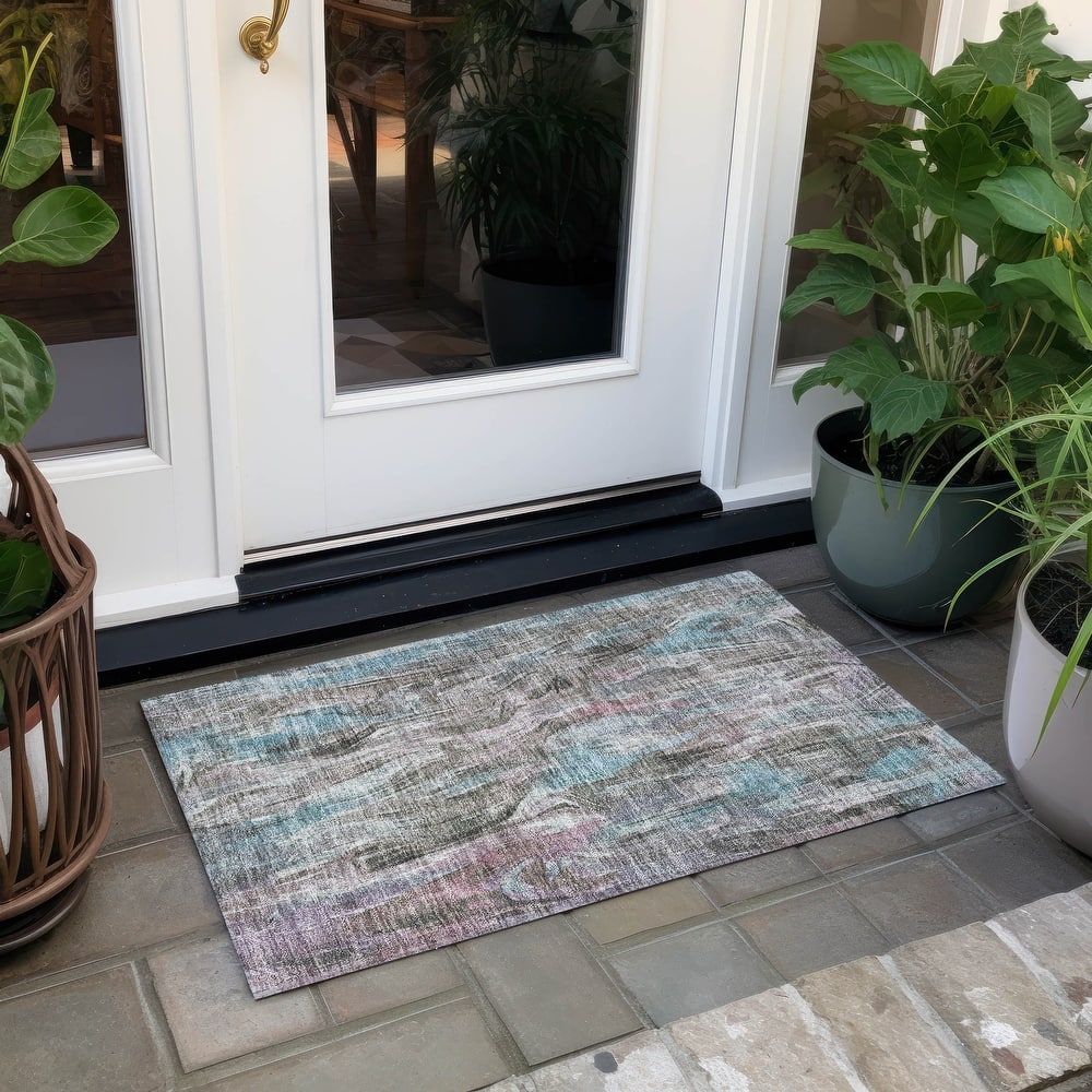 Machine Washable Indoor/ Outdoor Brushstrokes Modern Chantille Rug