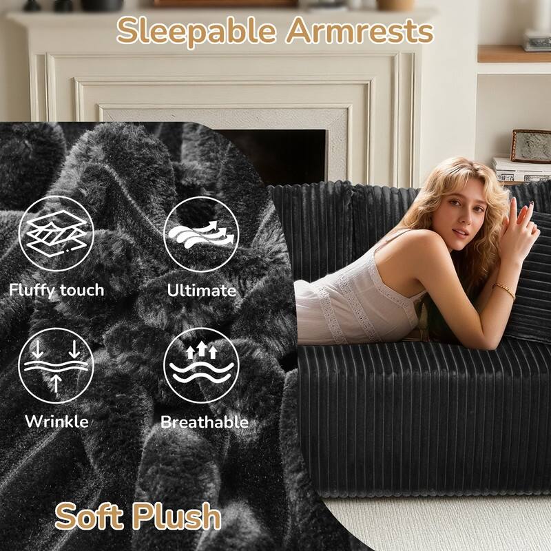 105 in. Wide Square Arm 2-Piece Modern Corduroy Fabric L-Shape Modular Sectional Sofa