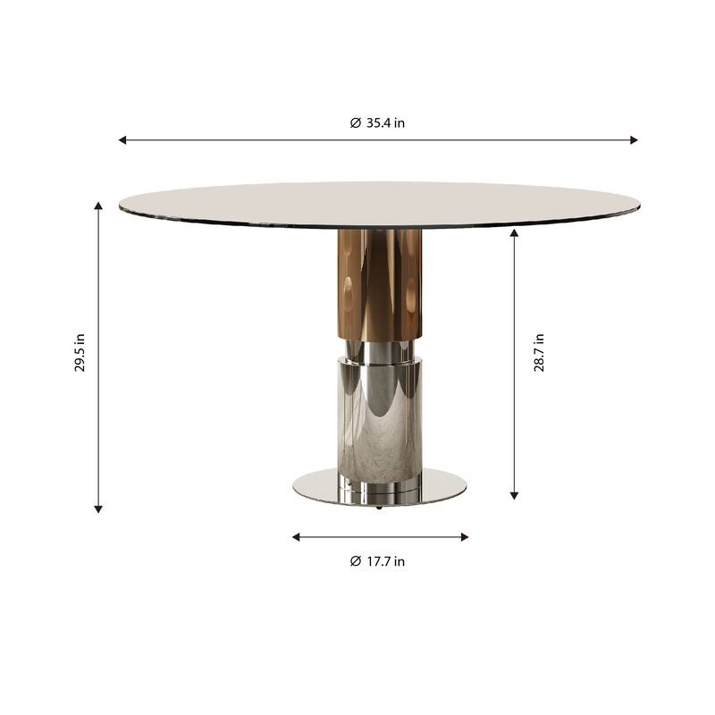 5 Piece Round Dining Table Set Tempered Glass Top Stainless Steel Base 4 Chairs