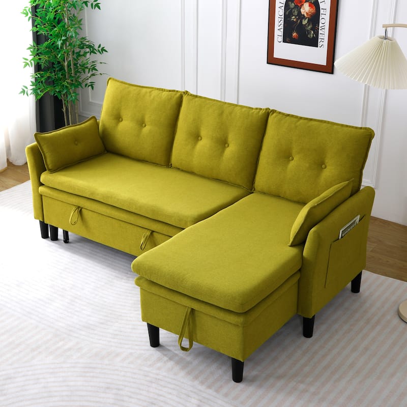 L-shaped Reversible Chaise Sectional Sofa with Storage and Side Pocket
