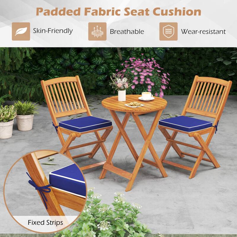 Costway 3 PCS Acacia Wood Patio Bistro Set Folding Table & Chairs Set - See Details