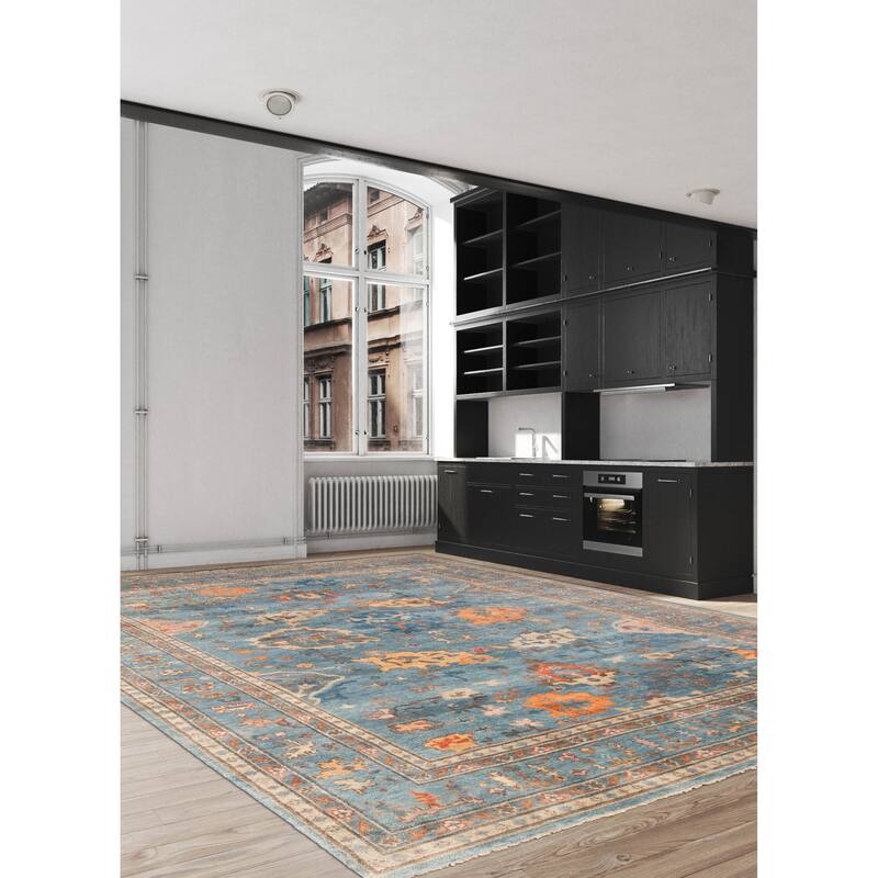 ECARPETGALLERY Hand-knotted Modern Oushak Blue Wool Rug - 9'9 x 14'0