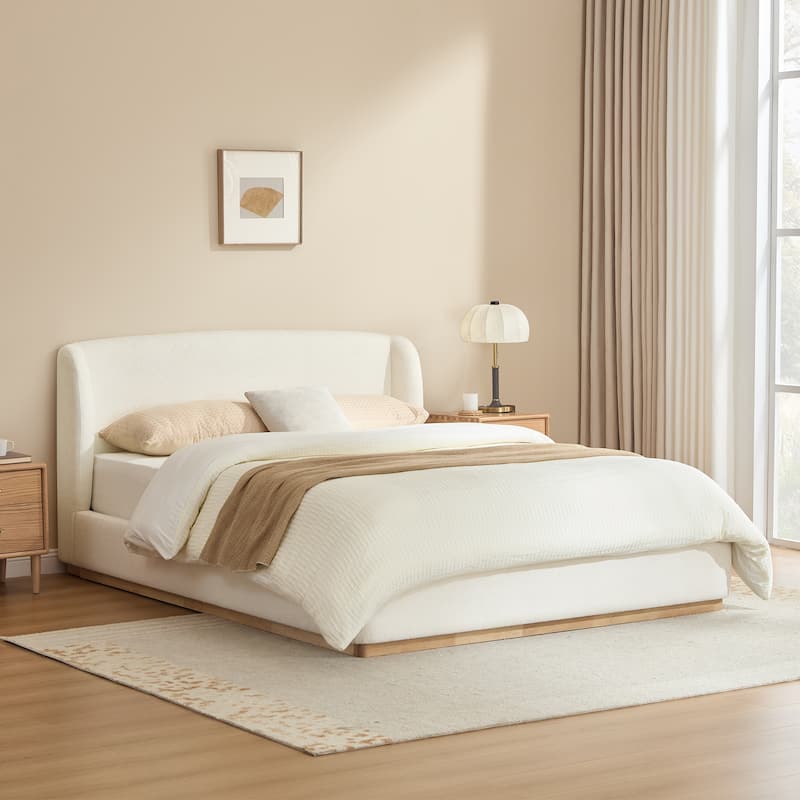 Spruce & Spring Modern Bouclé Upholstered Wingback Bed with Solid Wood Base