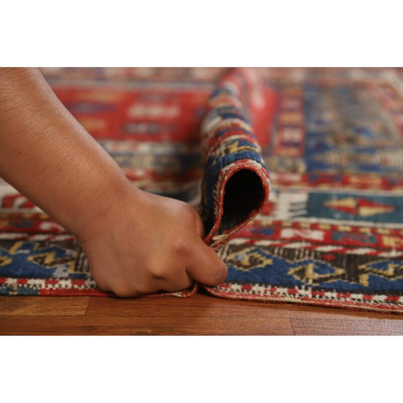 Hand Knotted Oriental 100% Wool Carpet Traditional Geometric Red Kazak Area Rug - 8' 0'' X 4' 9''