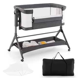 Height Adjustable Bedside Sleeper with Storage Bag and Soft Mattress for Baby - 24.5" x 40" x 29.5"-34.5"