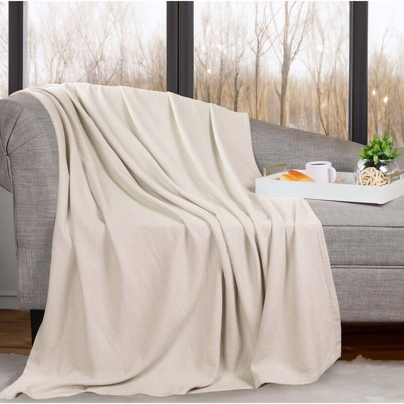 Blue Nile Mills Chevron Jacquard Dobby Weave Cotton Throw Blanket - Ivory